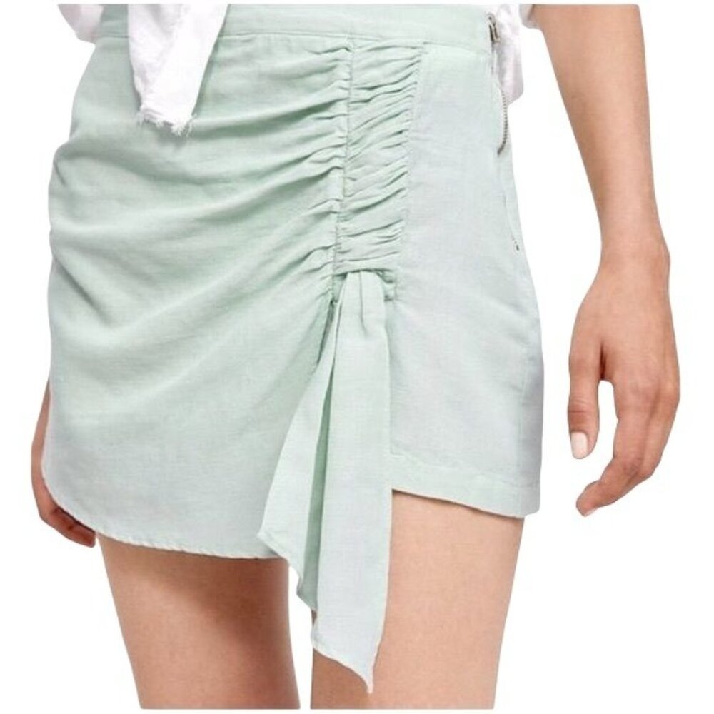 Zara Mint Green Linen Blend Drawstring Detail Skort Short Size Small
